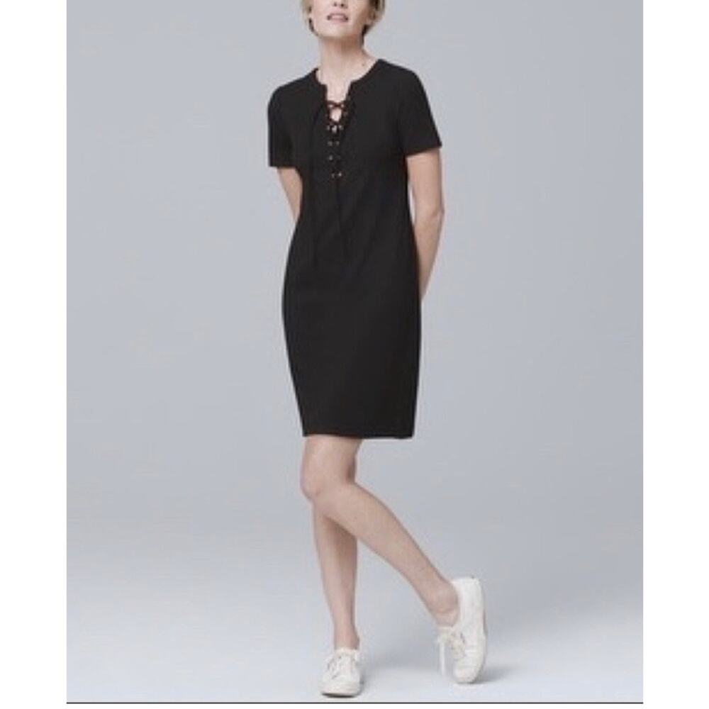 White House Black Market Black Short Sleeve Shoe Lace Dress, Size S